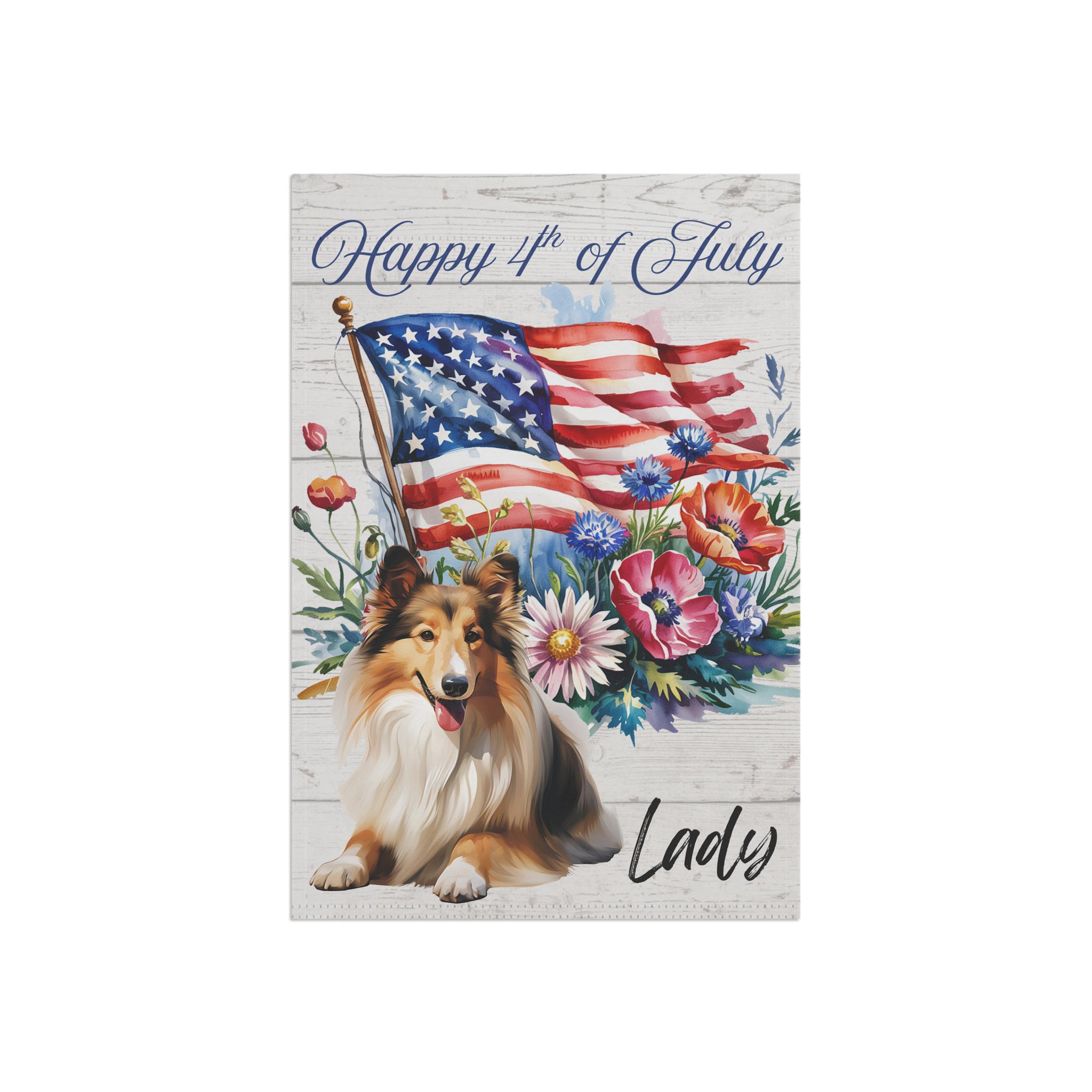 Shetland Sheepdog Personalized 4th of July Garden Flag, Custom Dog