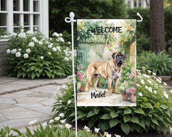 Mastiff Personalized Garden Flag, Custom Dog Name Yard Sign Gift, Dog Lover Mom Gifts, Spring Summer Welcome Garden Outdoor Mastiff Banner