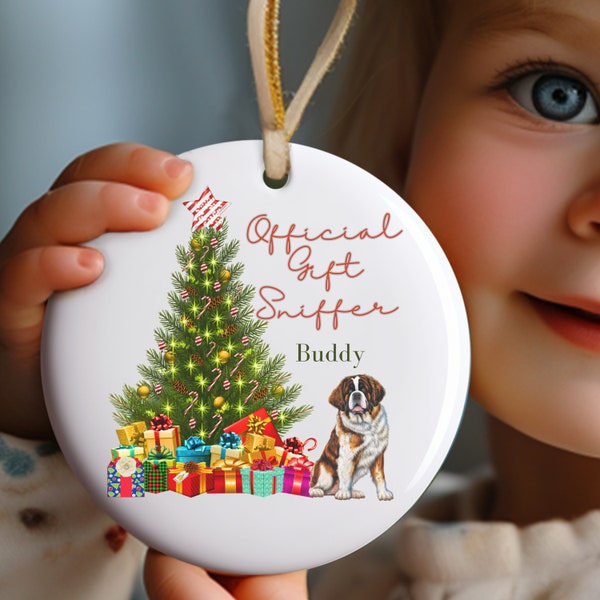 Funny Custom St. Bernard Ornament, Personalized Dog Name Christmas Ornament, Gift New Rescue Adoption Dog Mom, Saint Bernard Keepsake Gifts