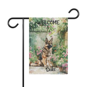 German Shepherd Garden Flag, Personalized Yard Sign, Shepherd Dog Lover Mom Gift, Spring Summer Welcome Outdoor Banner Gift for Her, Grandma