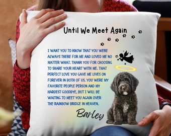 Personalized Black Labradoodle Dog Memorial Pillow, Custom Name Labradoodle Pet Loss Angel Pillow, Rainbow Bridge Gifts for Her, Him, Friend
