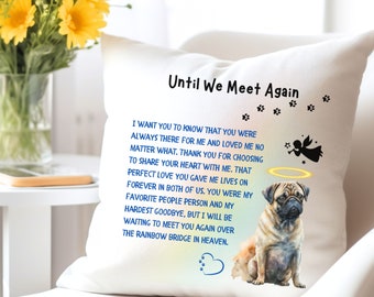 Cojín conmemorativo para mascotas con forma de carlino, Regalo para la pérdida de un perro, Cojín con forma de ángel carlino, Cojín decorativo con forma de carlino, Regalo del Puente del Arcoíris para ella, él, amigo, vecino