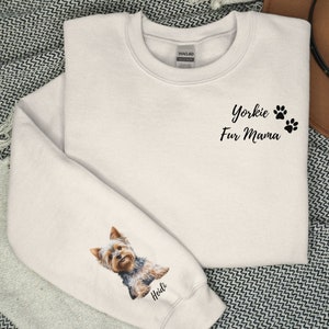 Yorkie Sweatshirt, Custom Yorkshire Terrier Crewneck, Personalized Sleeve Dog Name, Dog Mom Shirt, Yorkie Dog Lover Gifts For Her, Friend