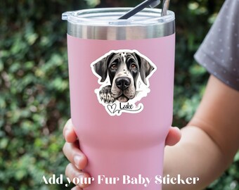 Deutsche Dogge Aufkleber Personalisierter Hundename, Vinyl Aufkleber Aufkleber, Deutsche Dogge Hundemutter Geschenke, kundenspezifische Hundeaufkleber für Auto, Laptop, Becher, Freund