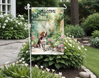 Beagle Dog Personalized Garden Flag, Custom Beagle Dog Name Yard Flag Gift, Dog Lover Mom Gifts, Spring Summer Welcome Weatherproof Banner