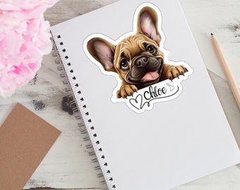 Pegatina de bulldog francés personalizada con nombre de perro, vinilo, regalo para mamá bulldog francés, para coche, portátil, vaso o amigo.