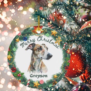 Personalized Greyhound Dog Ornament, Custom Dog Name Christmas Ornament, Gift For Mom, Sister, Adoption, Greyhound Pet Sympathy Gifts