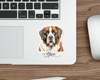 St. Bernard Sticker Personalized Dog Name, Vinyl Saint Bernard Decal, St. Bernard Mom Gifts, Custom Dog Sticker for Car, Gift for Dog Lover