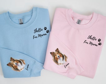 Sudadera Sheltie, Sudadera de cuello redondo personalizada con el nombre de tu perro en la manga, Camiseta para amantes de los perros Sheltie