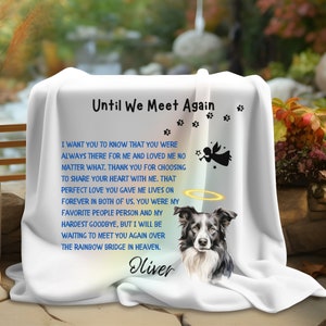 Personalized Border Collie Memorial Blanket, Custom Border Collie Dog Name Throw, Rainbow Bridge Pet Loss Sympathy Gift Her Friend, Neighbor