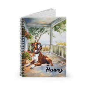 Boxer Dog Notebook, Personalized Dog Name Spiral Bound Notebook, Custom Line Journal Diary, Meditation Book, Gifts for Boxer Dog Mom, Aunt