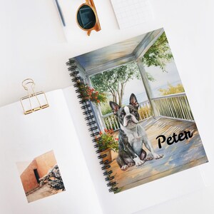 Boston Terrier Personalized Dog Name Spiral Bound Notebook, Custom Ruled Line Journal Diary, Meditation Book, Gifts for Boston Terrier Mom