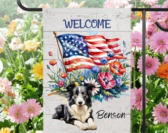 Border Collie Personalized 4th of July Garden Flag, Custom Name Yard Sign, Dog Mom Gifts, Border Collie Independence Memorial Day Welcome