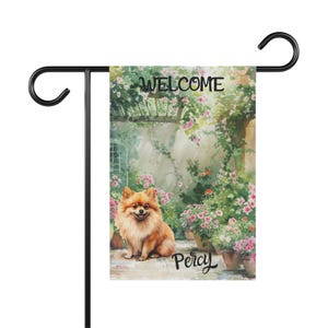 Pomeranian Garden Flag, Custom Dog Name Yard Flag Gifts, Pomeranian Dog Mom Gift, Spring Summer Welcome Banner, Gifts for Her, Grandma, Aunt