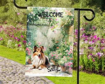 Shetland Sheepdog Personalized Garden Flag, Custom Sheltie Dog Name Yard Flag Gift, Dog Mom Gifts, Spring Summer Welcome Weatherproof Banner