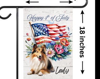 Shetland Sheepdog Personalized 4th of July Garden Flag, Custom Dog