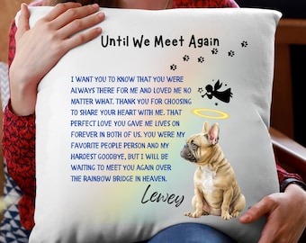 Personalisierte Französische Bulldogge Gedenkkissen, Benutzerdefinierte Name Französische Bulldogge Engel Verlust Geschenke, Beileid Regenbogenbrücke Geschenk für Freund, Nachbar