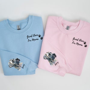 Great Dane Dog Sweatshirt, Custom Great Dane Dog Crewneck, Personalized Sleeve Name, Dog Paws Mom Shirt, Great Dane Dog Lover Grandma Gifts