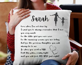 Personalized Hug From Mom Pillow, Name Pillow for Daughter From Mother, Gift for Get Well Soon, Relocation, College Student, Care Package