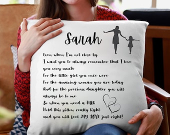 Personalized Hug From Mom Pillow, Name Pillow for Daughter From Mother, Gift for Get Well Soon, Relocation, College Student, Care Package