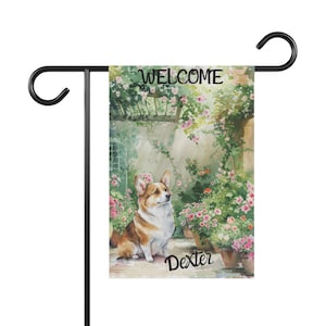 Corgi Garden Flag, Custom Corgi Dog Name Yard Flag, Welsh Corgi Dog Lover Mom Gifts, Spring Summer Welcome Banner, Gifts for Her, Grandma