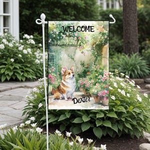 Corgi Personalized Garden Flag, Custom Corgi Dog Name Yard Flag Gift, Corgi Dog Lover Mom Gifts, Spring Summer Welcome Weatherproof Banner
