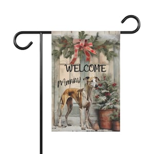 Greyhound Personalize Welcome Christmas Garden Flag, Custom Dog Name Yard Sign, Xmas Greyhound Banner Gift Gotcha Day Adoption, Housewarming