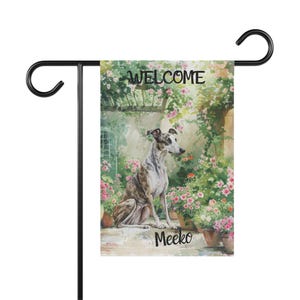 Greyhound Garden Flag, Personalized Yard Sign, Greyhound Dog Lover Mom Gifts, Spring Summer Welcome Banner Gift For Her, Grandma, Auntie