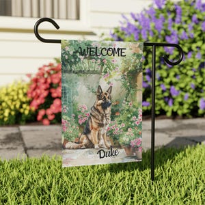 German Shepherd Personalized Garden Flag, Custom Dog Name Yard Sign Gift, Dog Lover Mom Gifts, Summer Welcome Weatherproof Outdoor Banner