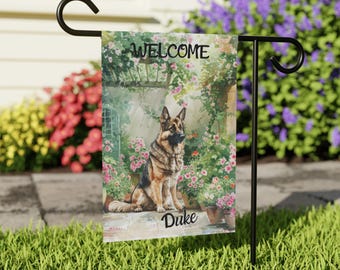 German Shepherd Personalized Garden Flag, Custom Dog Name Yard Sign Gift, Dog Lover Mom Gifts, Summer Welcome Weatherproof Outdoor Banner