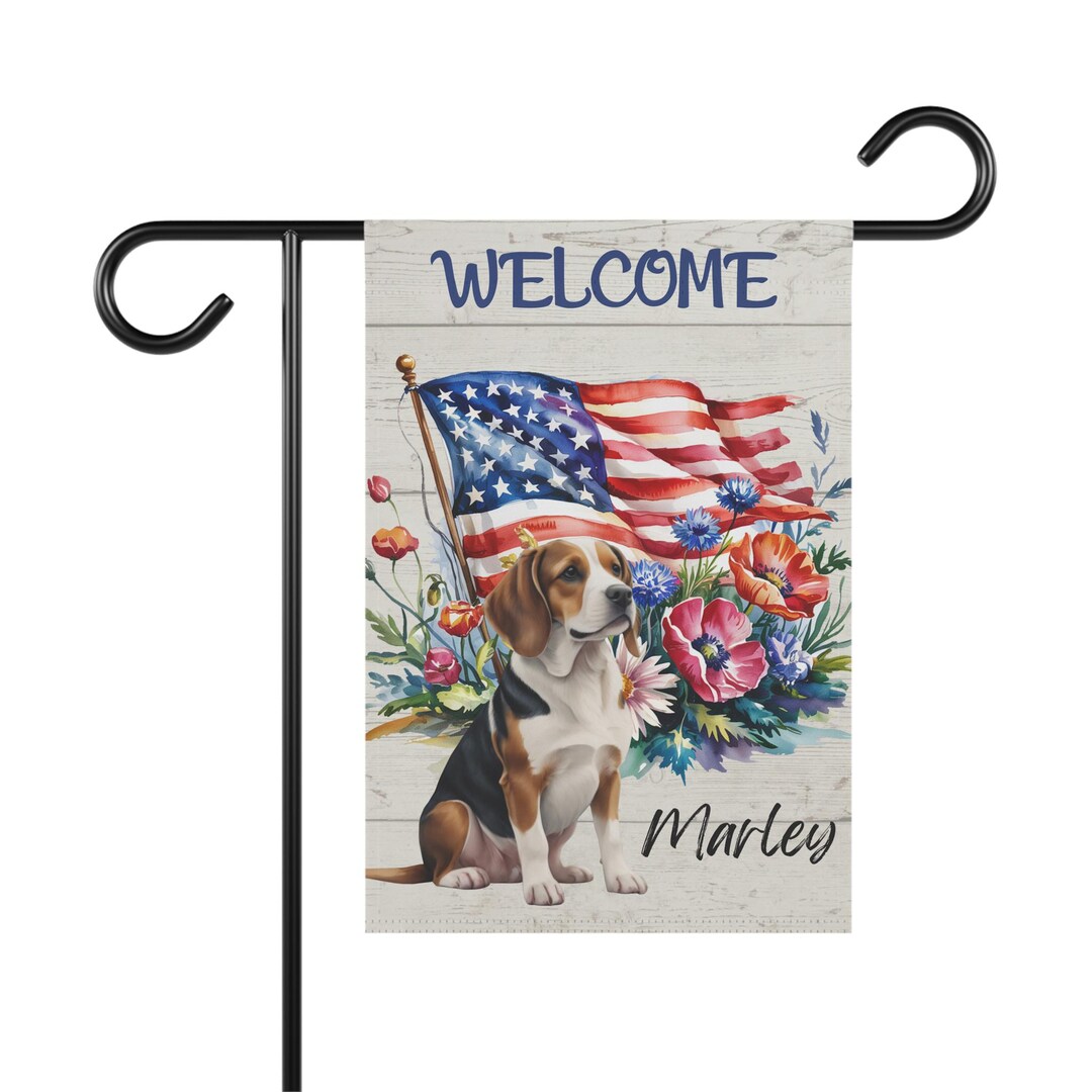 Beagle Personalized Welcome 4th of July Garden Flag, Custom Dog Name ...