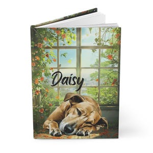 Greyhound Journal, Personalized Dog Name Hardcover Writing Journal, Custom Lined Notebook Diary, Gifts for Greyhound Dog Mom, Grandma, Aunt