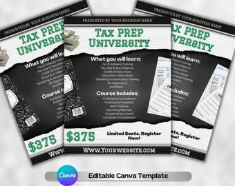 Tax University Flyer | Tax Services | Tax Preparer | Tax Class DIY Editable Canva Template | Social Media Flyer