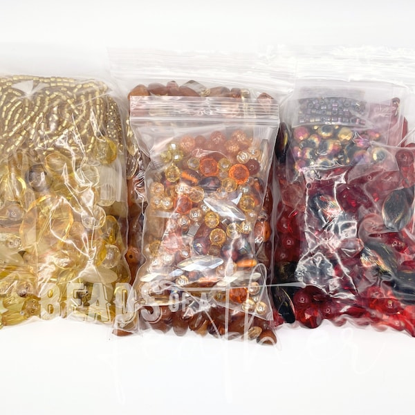 1 LB BULK Yellow+Orange+Red Variety Bead Mix - Glass - Gemstone - Acrylic - Faceted - Seed Beads - Assorted Beads - Crafts - Jewelry Supply