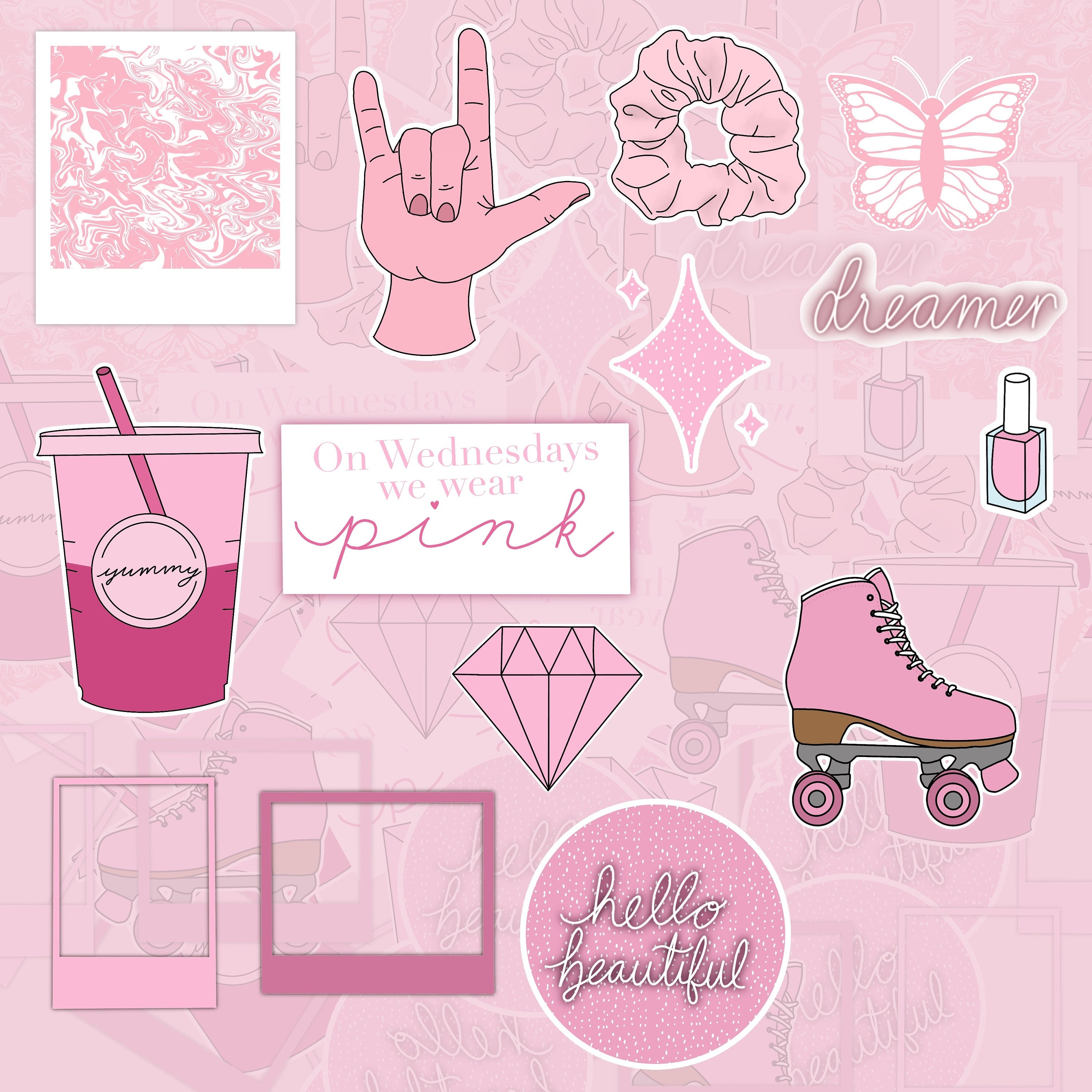 Pink Aesthetic Digital and Printable Stickers - Etsy