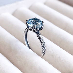Anello con topazio blu naturale di alta qualità, anello in argento sterling 925 con pietra preziosa topazio, regalo per lei, anello con estremità aperta, pietra portafortuna di novembre