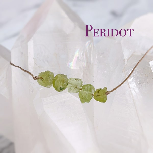 Raw Peridot Necklace, Tiny 5mm Green stone Necklace, Natural Olivine Crystal, August Birthstone, Crystal Choker| INFINITY SIMPLY