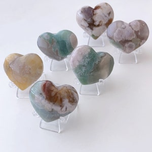 Green Flower Agate Crystal Heart: Sakura Blossom Stone, Madagascar