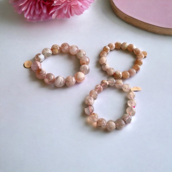 Flower Agate Bracelet, Natural Blossom Agate Bracelet, Flower Agate Crystal, Madagascar, Beads for DIY, Crystal Beads, Gift For Her