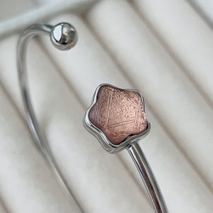 Genuine  Meteorite Rose Gold Star Bangle, 925 Silver Open End Adjustable, Gift for her