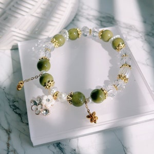 Serpentine handgemaakte DIY armband, groene Serpentine Jade armband, vergulde accessoires, cadeau voor haar