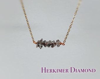 Handmade Herkimer Diamond Crystal Necklace, 18k gold filled Crystal Jewelry Gift, April Birthstone
