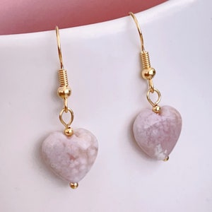 Handmade Flower Agate Earrings, Heart shape gemstone  Earrings, Pick your stone, Gift for Her, Crystal Gift