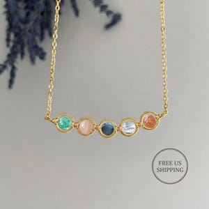 Handmade wire-wrapped constellation necklace available in 18K gold and silver plated finish. Minimalist multi-gemstone dainty jewelry for daily wear.