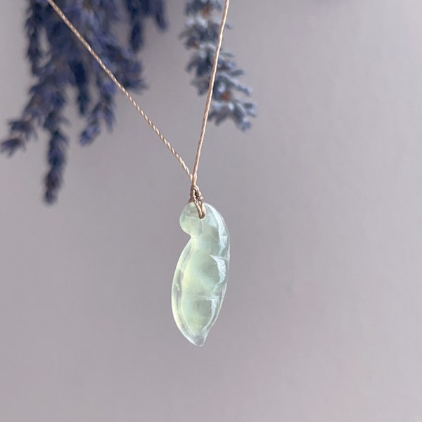 High Grade Prehnite Necklace, Green “Four Season Bean” Shape Prehnite Carvings Pendant, Gift for Mom Crystal Choker | INFINITY SIMPLY