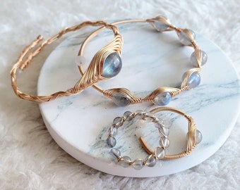 14k Gold Filled, Wire Wrapped Bracelet,  Wire Wrap Bracelet, Gold Wire Cuff Bracelet, Labradorite Bracelet, Wire Wrap Ring, Gift for Her