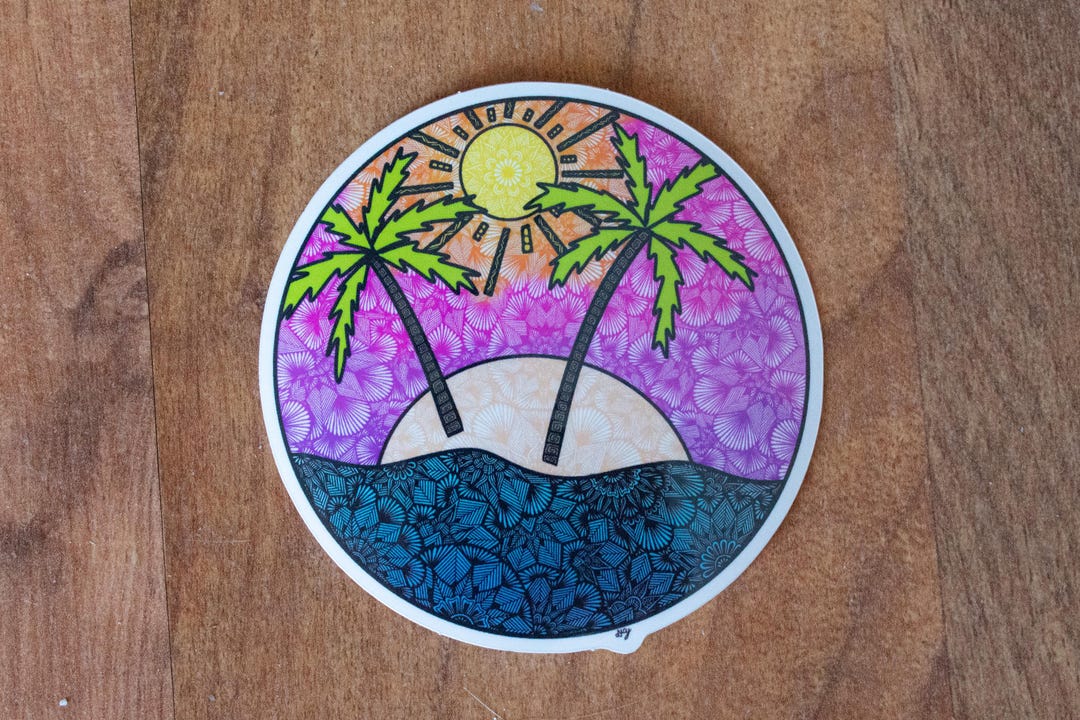 Island With Palm Trees Sticker - Tropical Sticker - Ocean Sticker ...