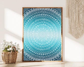 Impresión de arte digital de mandala azul - Decoración del hogar con mandala - Arte de pared con mandala - Arte de pared boho - Impresión de arte boho - Descarga digital de impresiones de arte