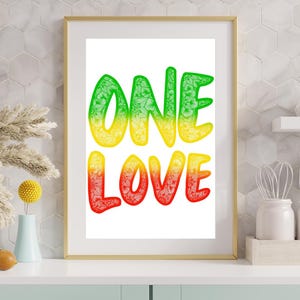 One Love Bob Marley Print - Reggae Art Print - tropical home decor - tropical art - art prints - Zentangle art prints