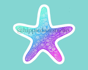 Starfish sticker - sea life stickers - ocean stickers - tropical stickers - beach sticker - Zentangle sticker - waterproof sticker